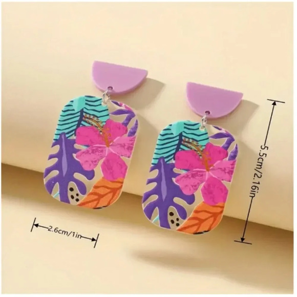 Floral Purple and Pink Earrings - Picture 3 of 3